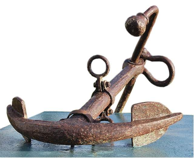 An old, corroded boating anchor