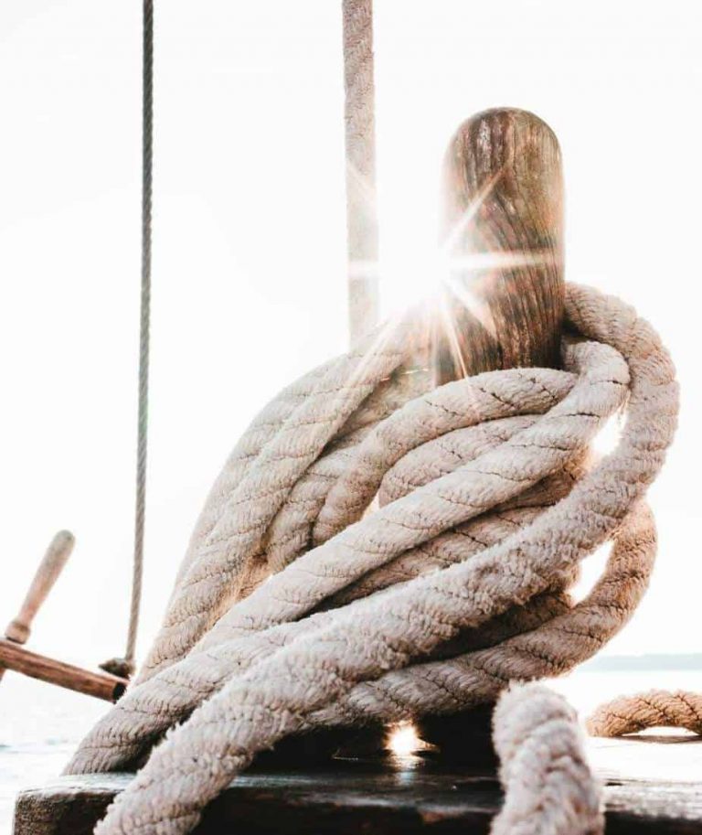 Mooring ropes on a sailing vessel.