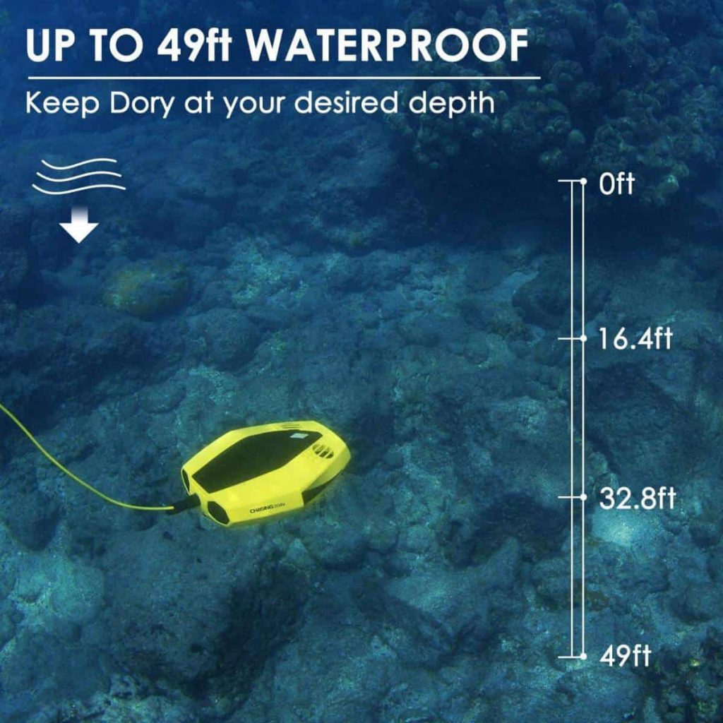 The Chasing Dory underwater drone is capable of maintaining depths of up to 49 feet.